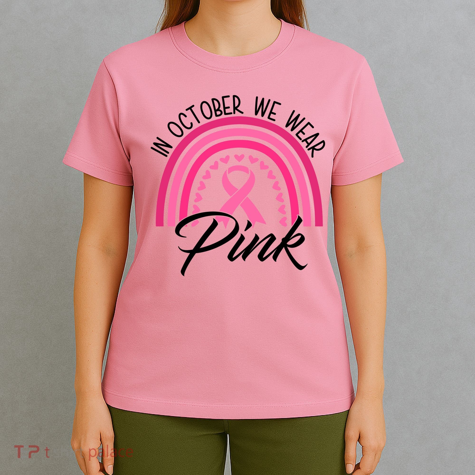 In October We Wear Pink Rainbow Ribbon Breast Cancer T-Shirt