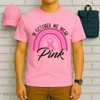 In October We Wear Pink Rainbow Ribbon Breast Cancer T-Shirt thumb 6