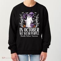 In October We Wear Purple Domestic Violence Ghost Halloween Women's Sweatshirt thumb 0