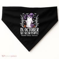 In October We Wear Purple Domestic Violence Ghost Halloween USA-Made Doggie Bandana thumb 0