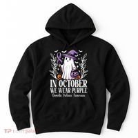 In October We Wear Purple Domestic Violence Ghost Halloween Hoodie thumb 0
