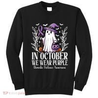 In October We Wear Purple Domestic Violence Ghost Halloween Sweatshirt thumb 0