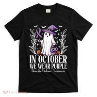 In October We Wear Purple Domestic Violence Ghost Halloween T-Shirt thumb 0