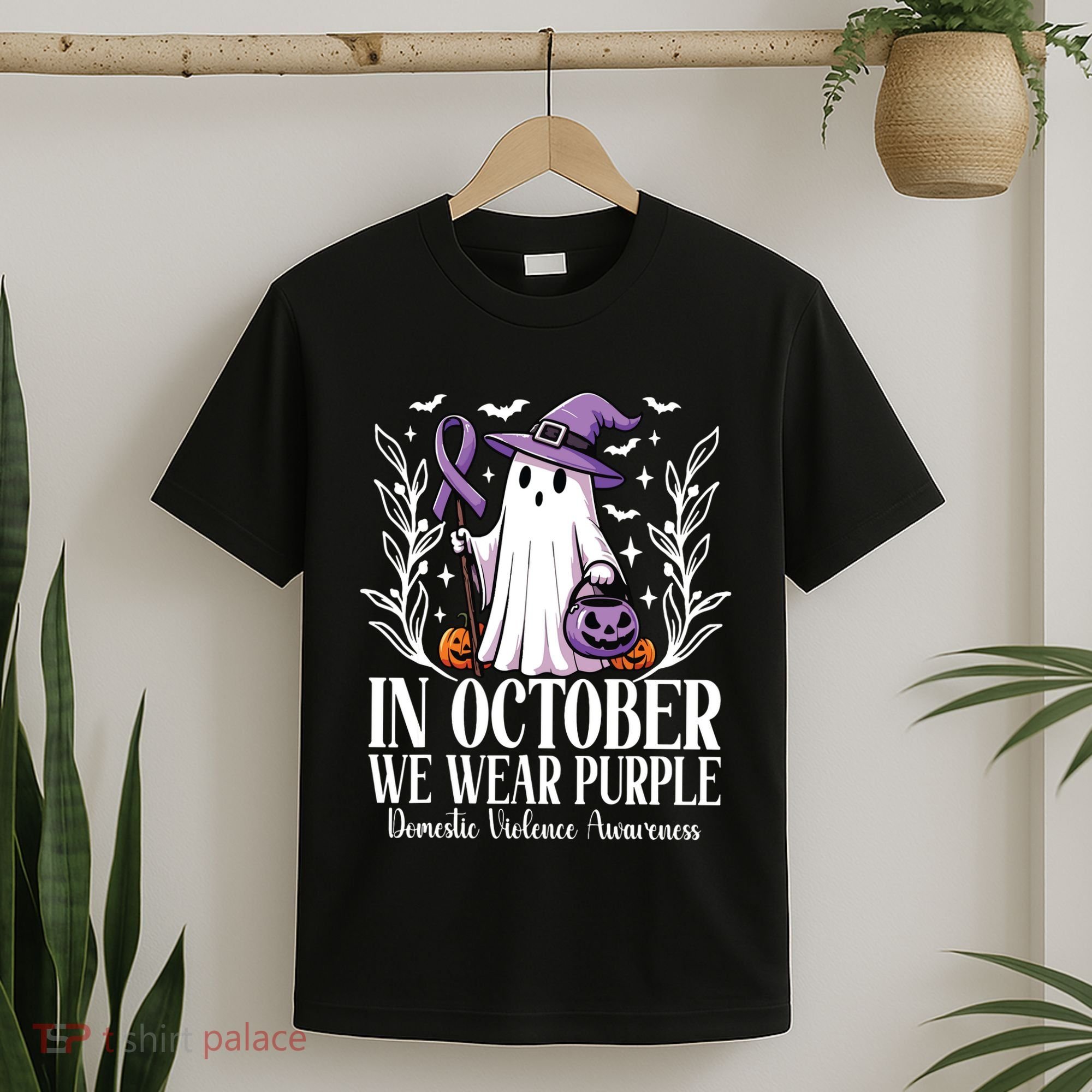 In October We Wear Purple Domestic Violence Ghost Halloween T-Shirt