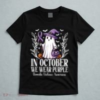 In October We Wear Purple Domestic Violence Ghost Halloween T-Shirt thumb 5