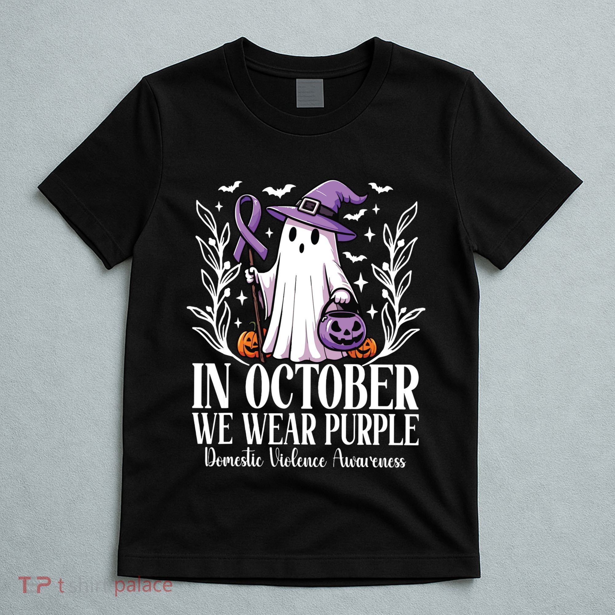 In October We Wear Purple Domestic Violence Ghost Halloween T-Shirt