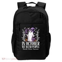 In October We Wear Purple Domestic Violence Ghost Halloween Backpack thumb 0