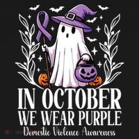 In October We Wear Purple Domestic Violence Ghost Halloween Backpack thumb 2