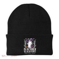 In October We Wear Purple Domestic Violence Ghost Halloween Beanie thumb 0