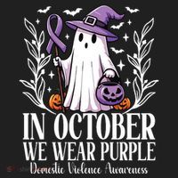 In October We Wear Purple Domestic Violence Ghost Halloween Beanie thumb 2