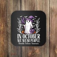 In October We Wear Purple Domestic Violence Ghost Halloween Coaster thumb 0
