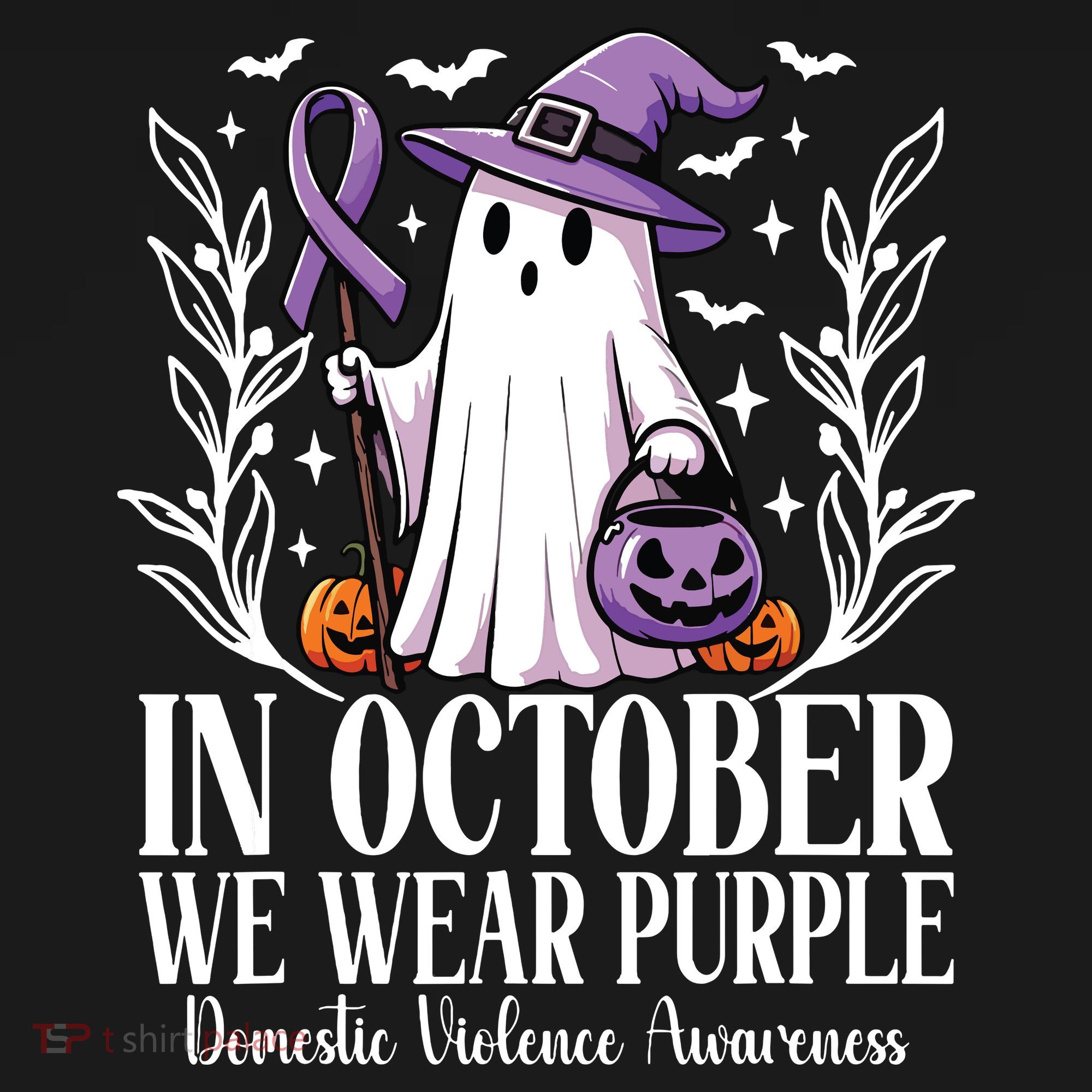 In October We Wear Purple Domestic Violence Ghost Halloween Women's Hoodie