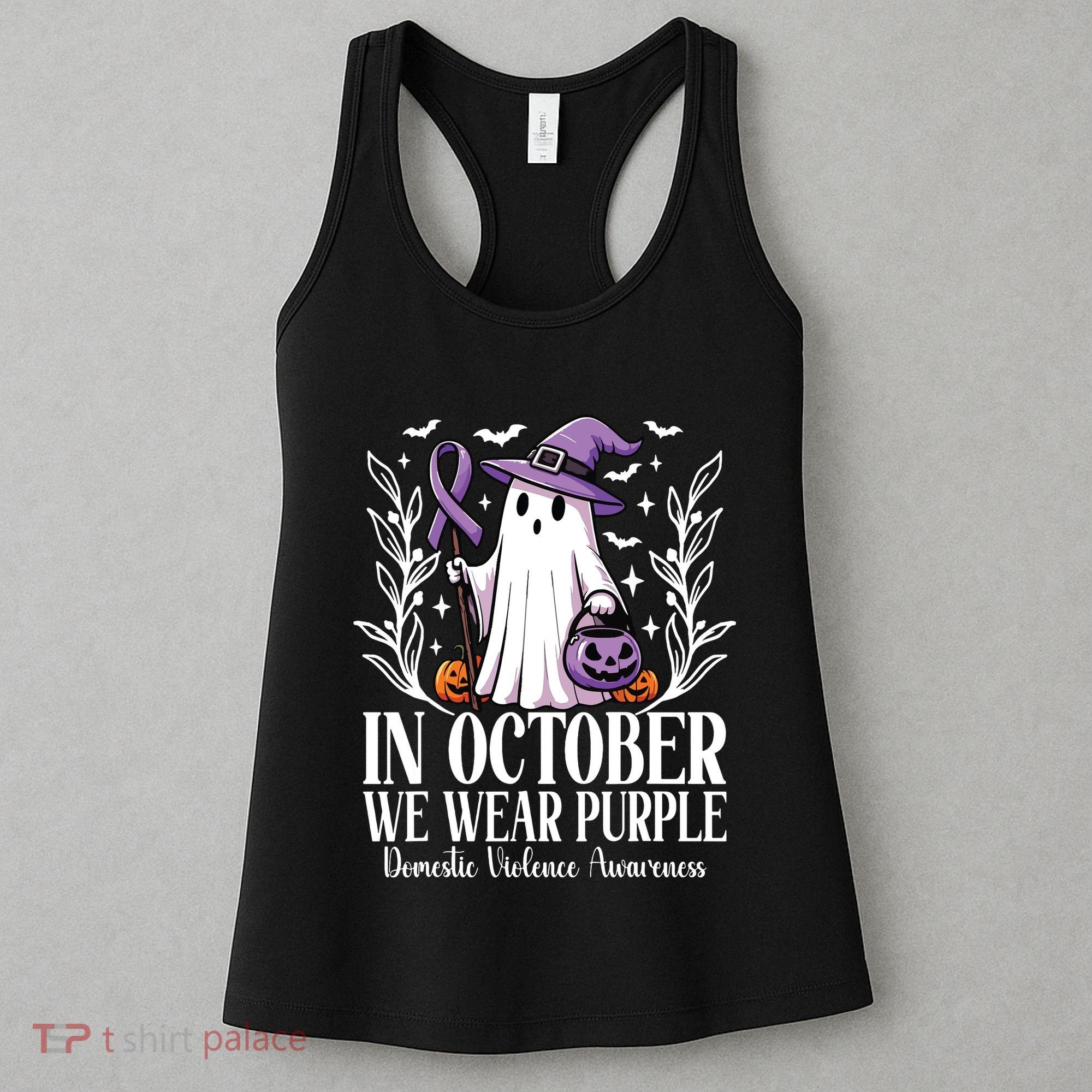 In October We Wear Purple Domestic Violence Ghost Halloween Women's Tank Top