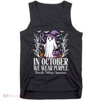 In October We Wear Purple Domestic Violence Ghost Halloween Tank Top thumb 0