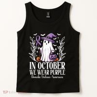 In October We Wear Purple Domestic Violence Ghost Halloween Tank Top thumb 2