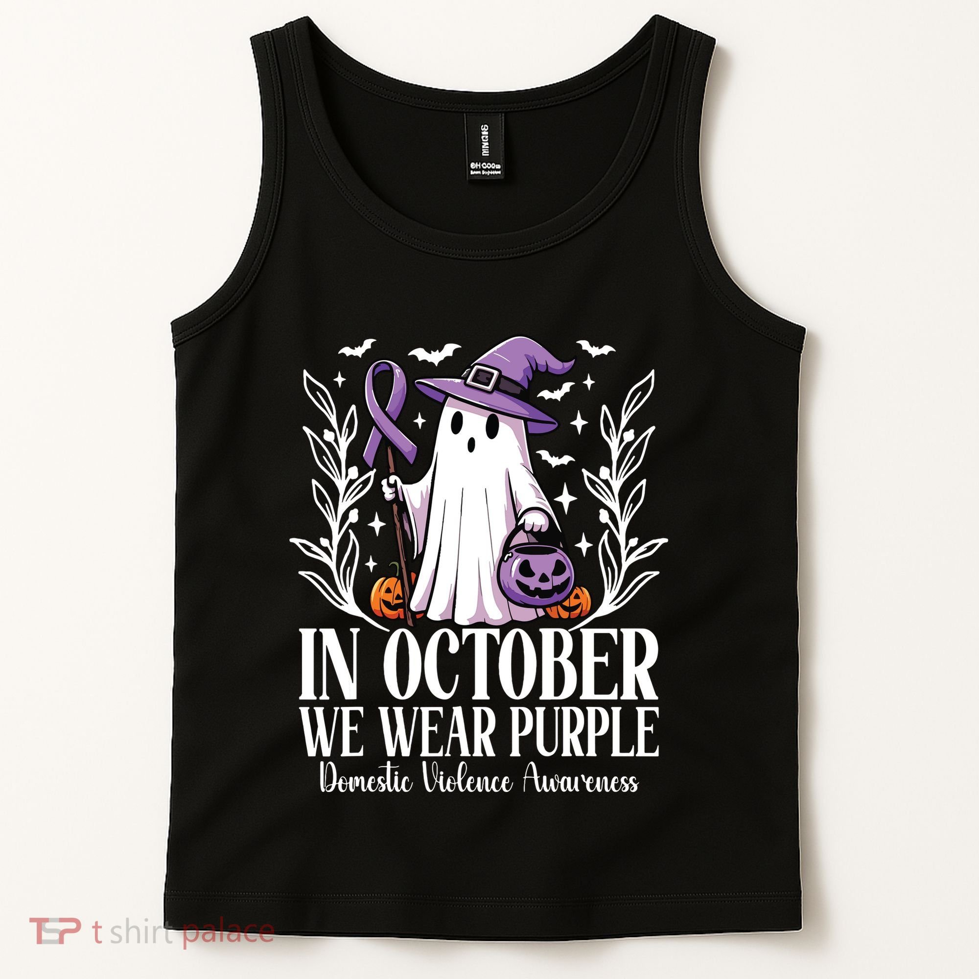 In October We Wear Purple Domestic Violence Ghost Halloween Tank Top