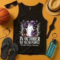 In October We Wear Purple Domestic Violence Ghost Halloween Tank Top thumb 4