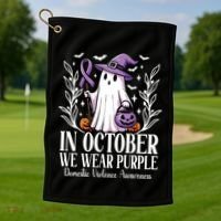 In October We Wear Purple Domestic Violence Ghost Halloween Golf Towel thumb 1