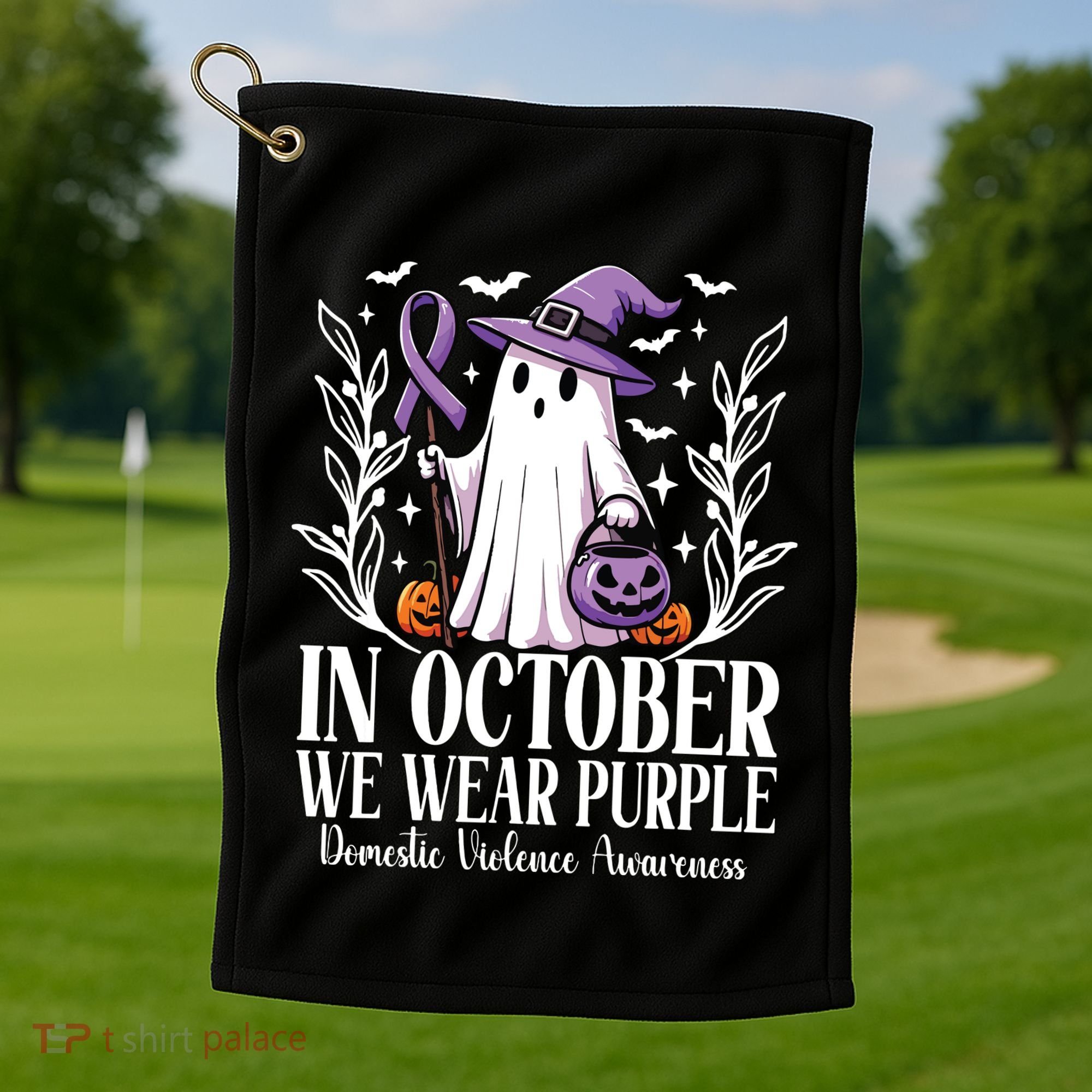 In October We Wear Purple Domestic Violence Ghost Halloween Golf Towel