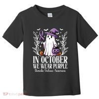 In October We Wear Purple Domestic Violence Ghost Halloween Toddler T-Shirt thumb 0