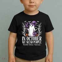 In October We Wear Purple Domestic Violence Ghost Halloween Toddler T-Shirt thumb 2