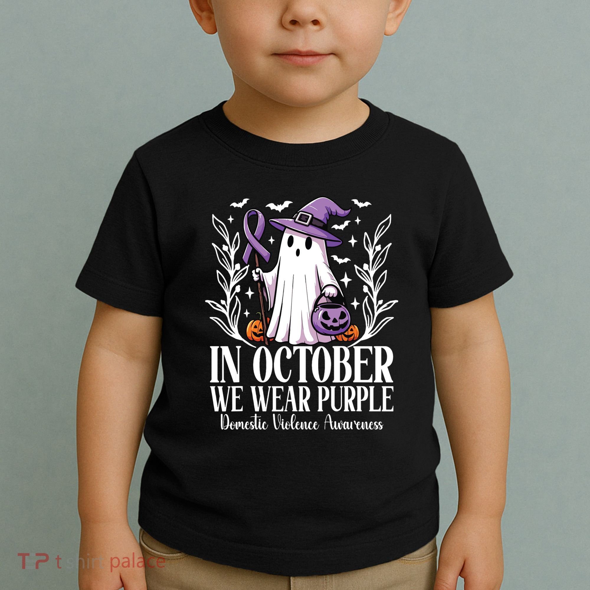In October We Wear Purple Domestic Violence Ghost Halloween Toddler T-Shirt