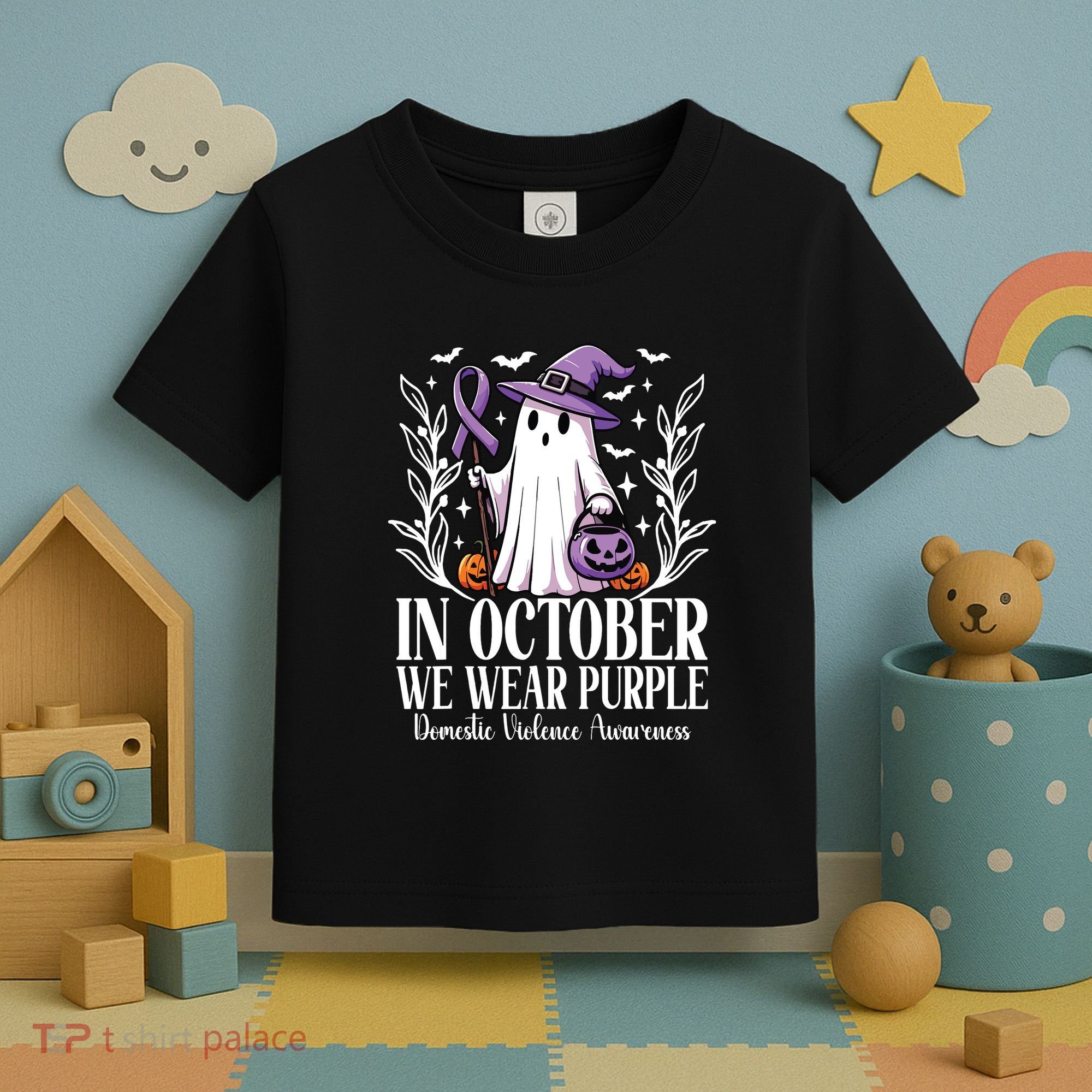 In October We Wear Purple Domestic Violence Ghost Halloween Toddler T-Shirt