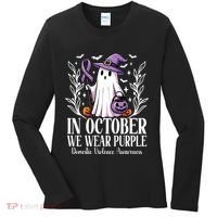 In October We Wear Purple Domestic Violence Ghost Halloween Women's Long Sleeve Shirt thumb 0
