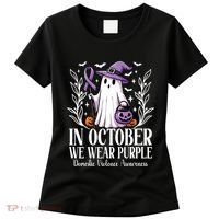 In October We Wear Purple Domestic Violence Ghost Halloween Women's T-Shirt thumb 0