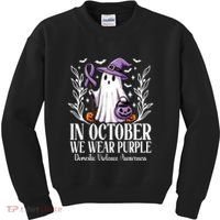 In October We Wear Purple Domestic Violence Ghost Halloween Kids Sweatshirt thumb 0