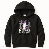 In October We Wear Purple Domestic Violence Ghost Halloween Kids Hoodie thumb 0