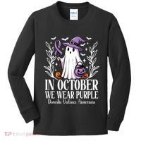 In October We Wear Purple Domestic Violence Ghost Halloween Kids Long Sleeve Shirt thumb 0