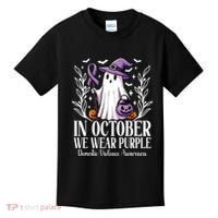 In October We Wear Purple Domestic Violence Ghost Halloween Kids T-Shirt thumb 0