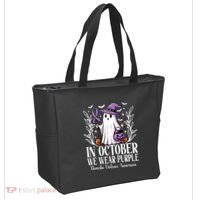 In October We Wear Purple Domestic Violence Ghost Halloween Tote Bag thumb 2