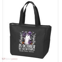 In October We Wear Purple Domestic Violence Ghost Halloween Tote Bag thumb 3