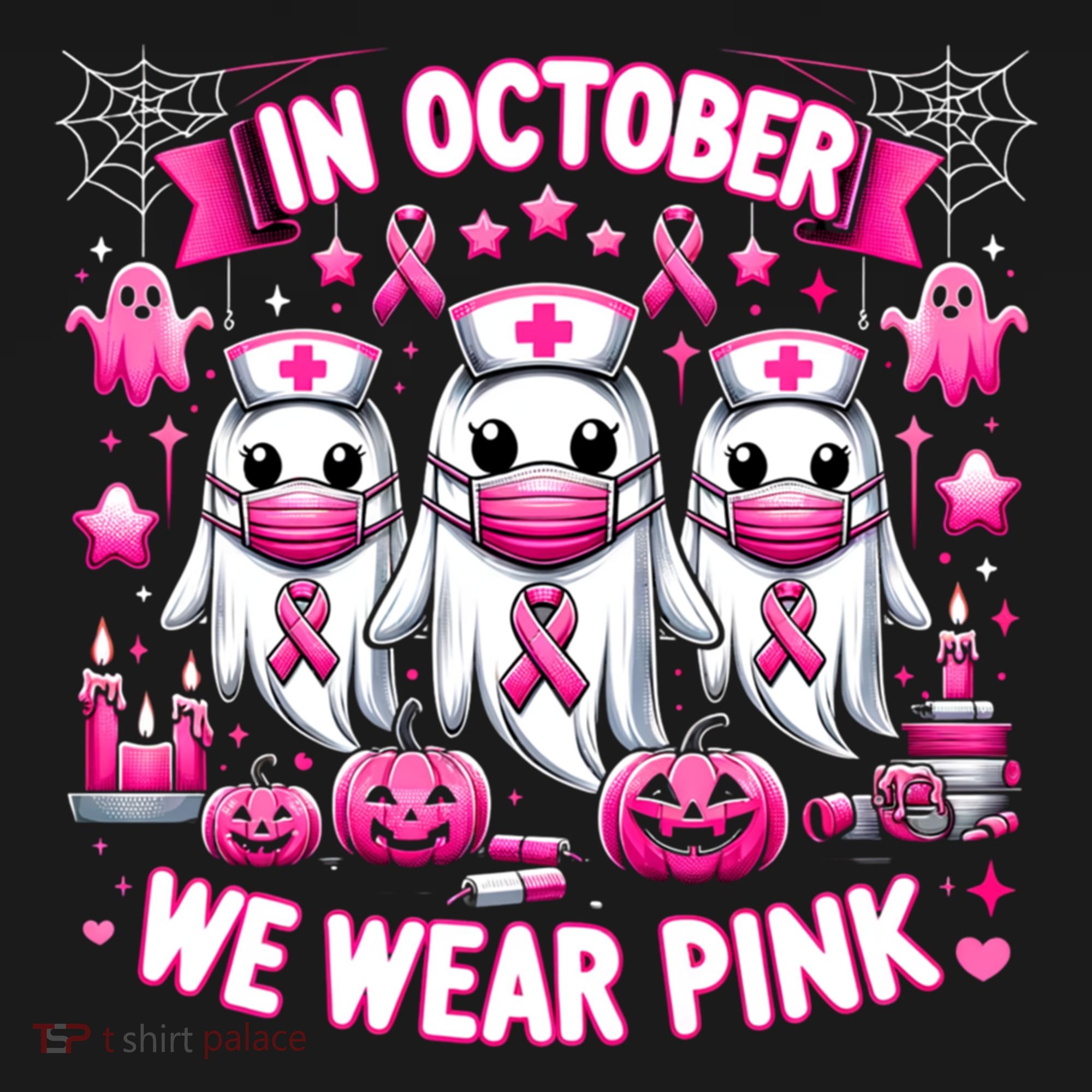 In October We Wear Nurse Ghost Halloween Breast Cancer Cute Gift Bucket Hat