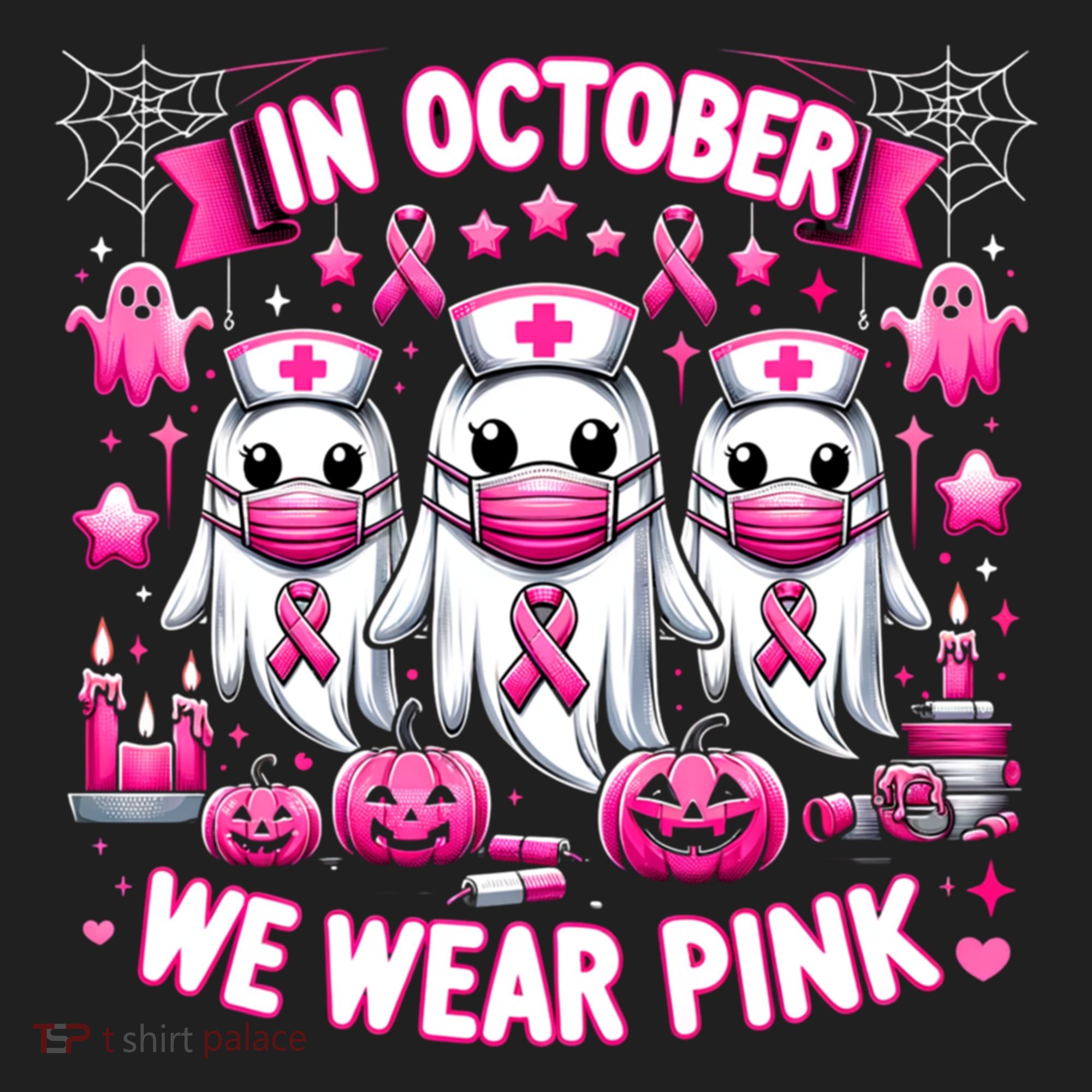 In October We Wear Nurse Ghost Halloween Breast Cancer Cute Gift Beanie