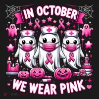 In October We Wear Nurse Ghost Halloween Breast Cancer Cute Gift Pajama Set thumb 2