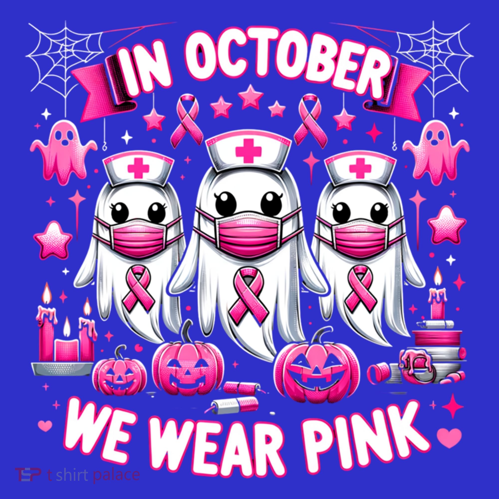 In October We Wear Nurse Ghost Halloween Breast Cancer Cute Gift Hoodie