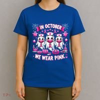 In October We Wear Nurse Ghost Halloween Breast Cancer Cute Gift T-Shirt thumb 4