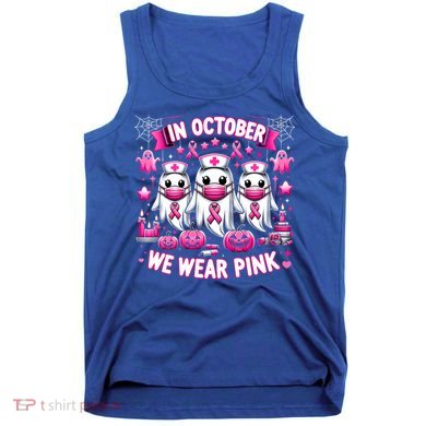 In October We Wear Nurse Ghost Halloween Breast Cancer Cute Gift Tank Top