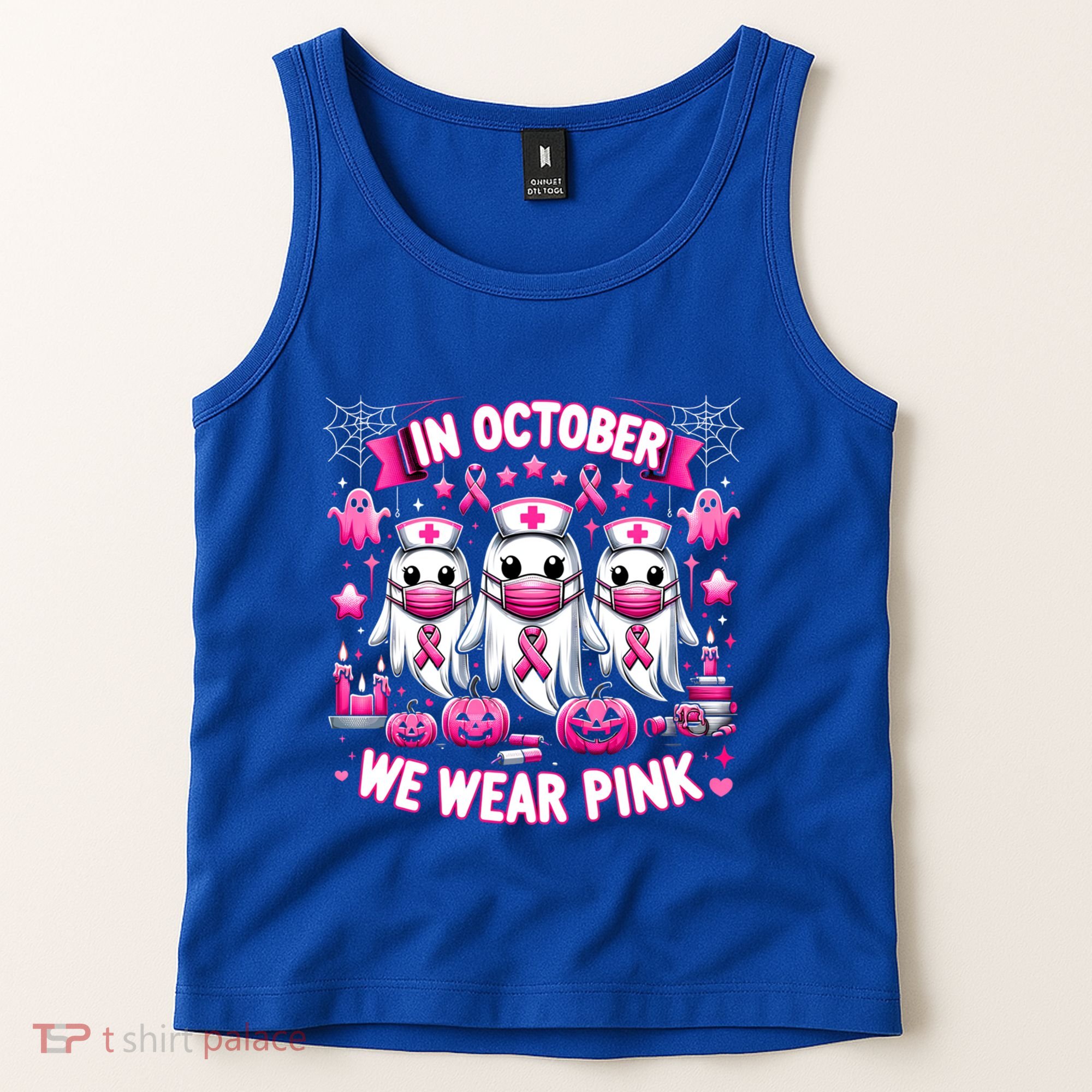 In October We Wear Nurse Ghost Halloween Breast Cancer Cute Gift Tank Top