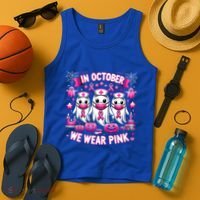 In October We Wear Nurse Ghost Halloween Breast Cancer Cute Gift Tank Top thumb 4