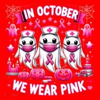 In October We Wear Nurse Ghost Halloween Breast Cancer Cute Gift Santa Hat thumb 1