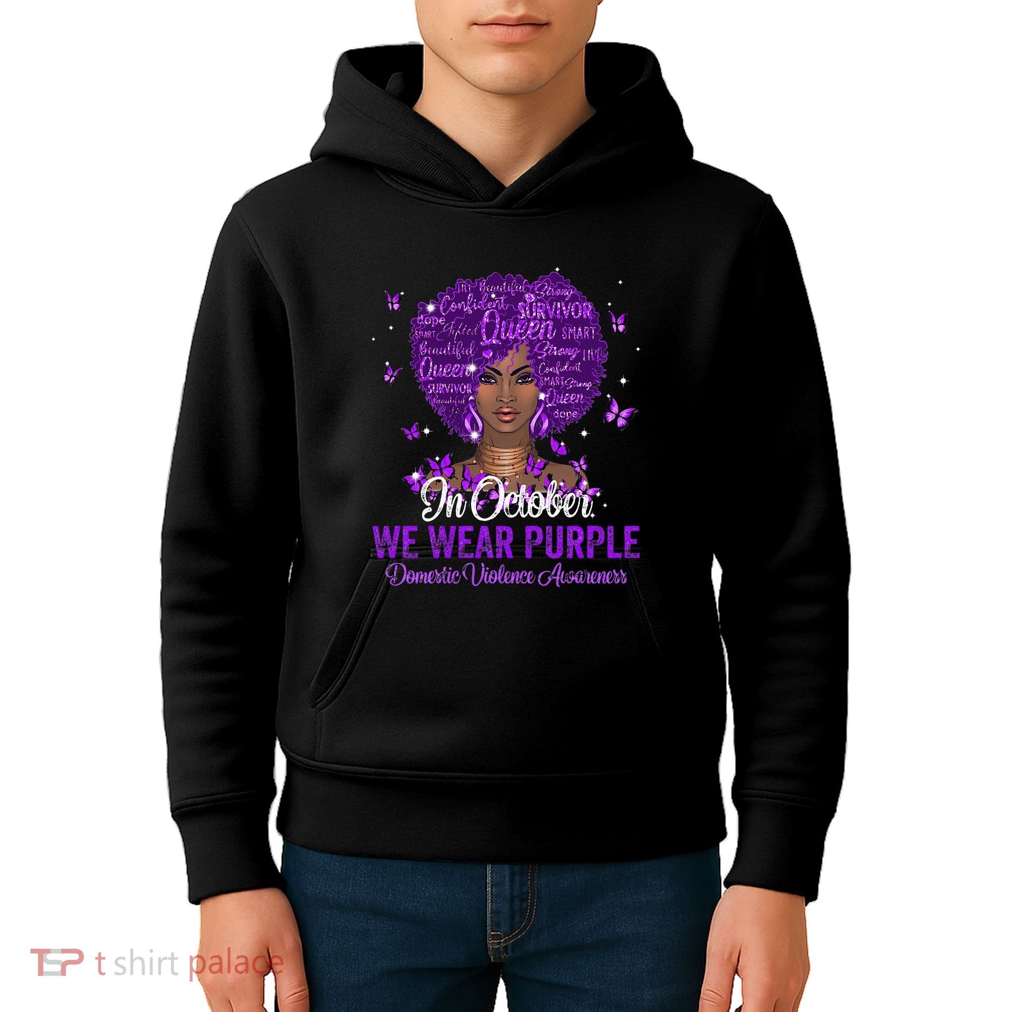 In October We Wear Purple Domestic Violence Kids Hoodie
