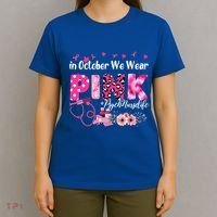 In October We Wear Psych Nurse Breast Cancer Awareness Gift T-Shirt thumb 4