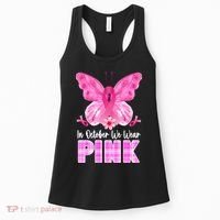 In October We Wear Pink Butterfly Ribbon Breast Cancer Women's Tank Top thumb 0