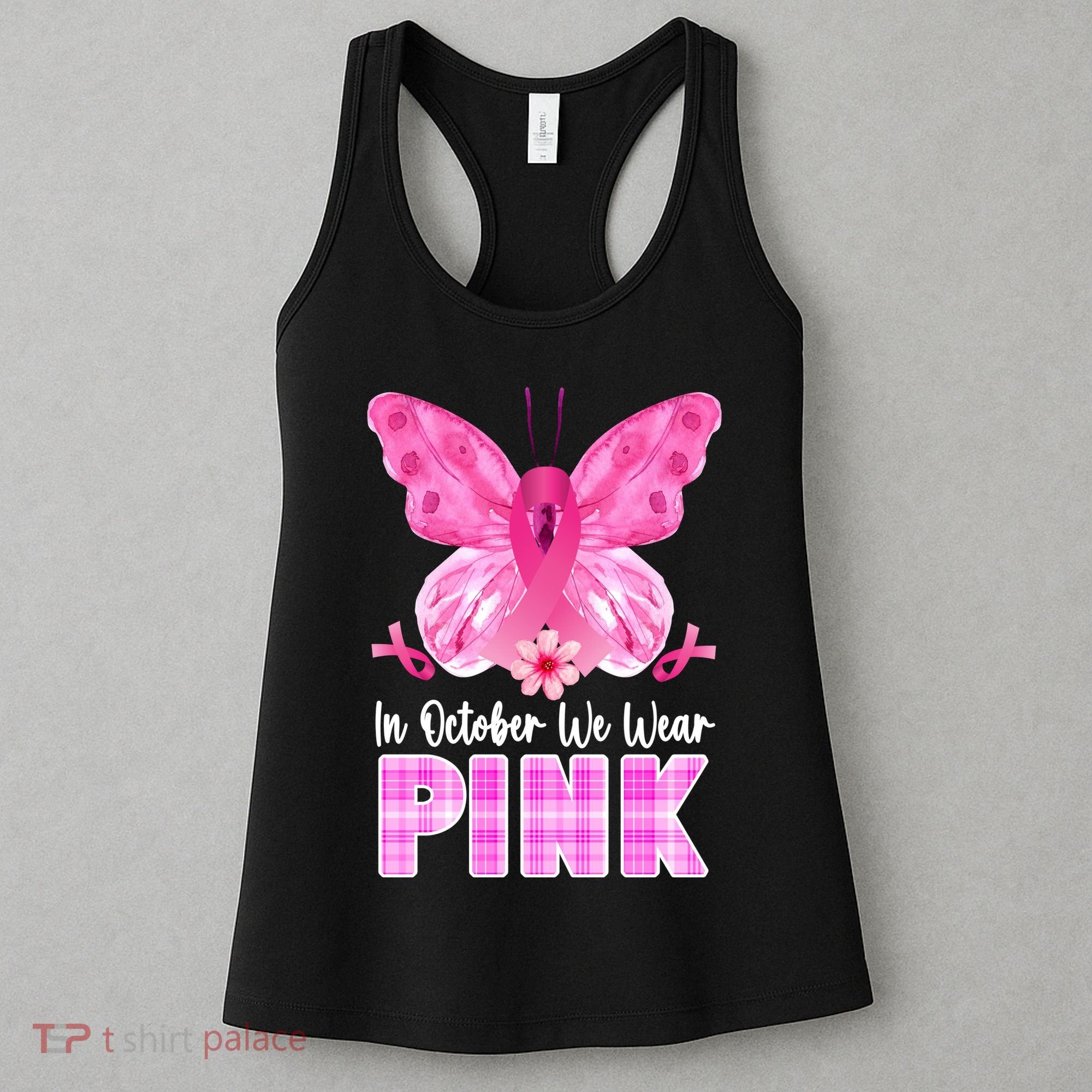 In October We Wear Pink Butterfly Ribbon Breast Cancer Women's Tank Top