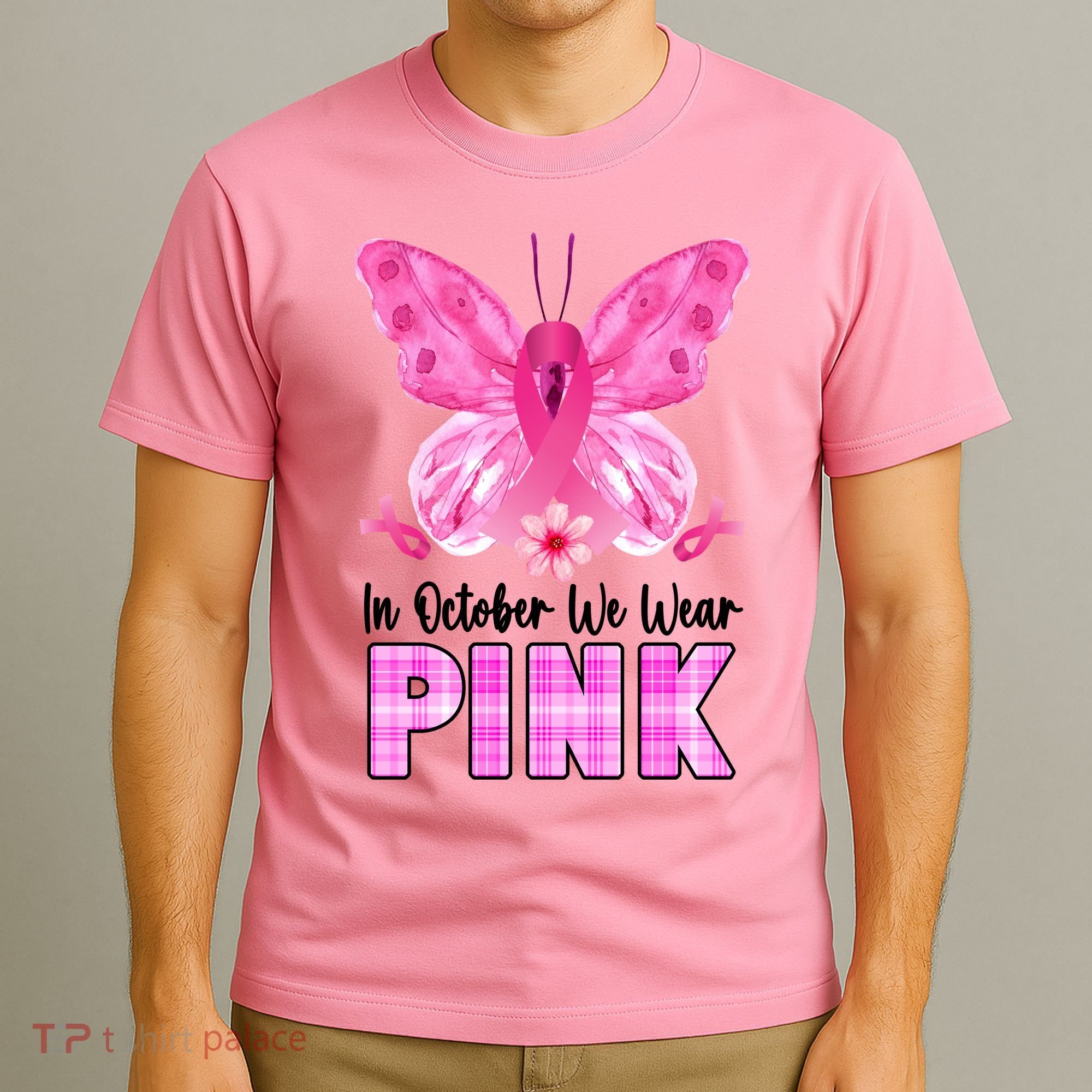 In October We Wear Pink Butterfly Ribbon Breast Cancer T-Shirt