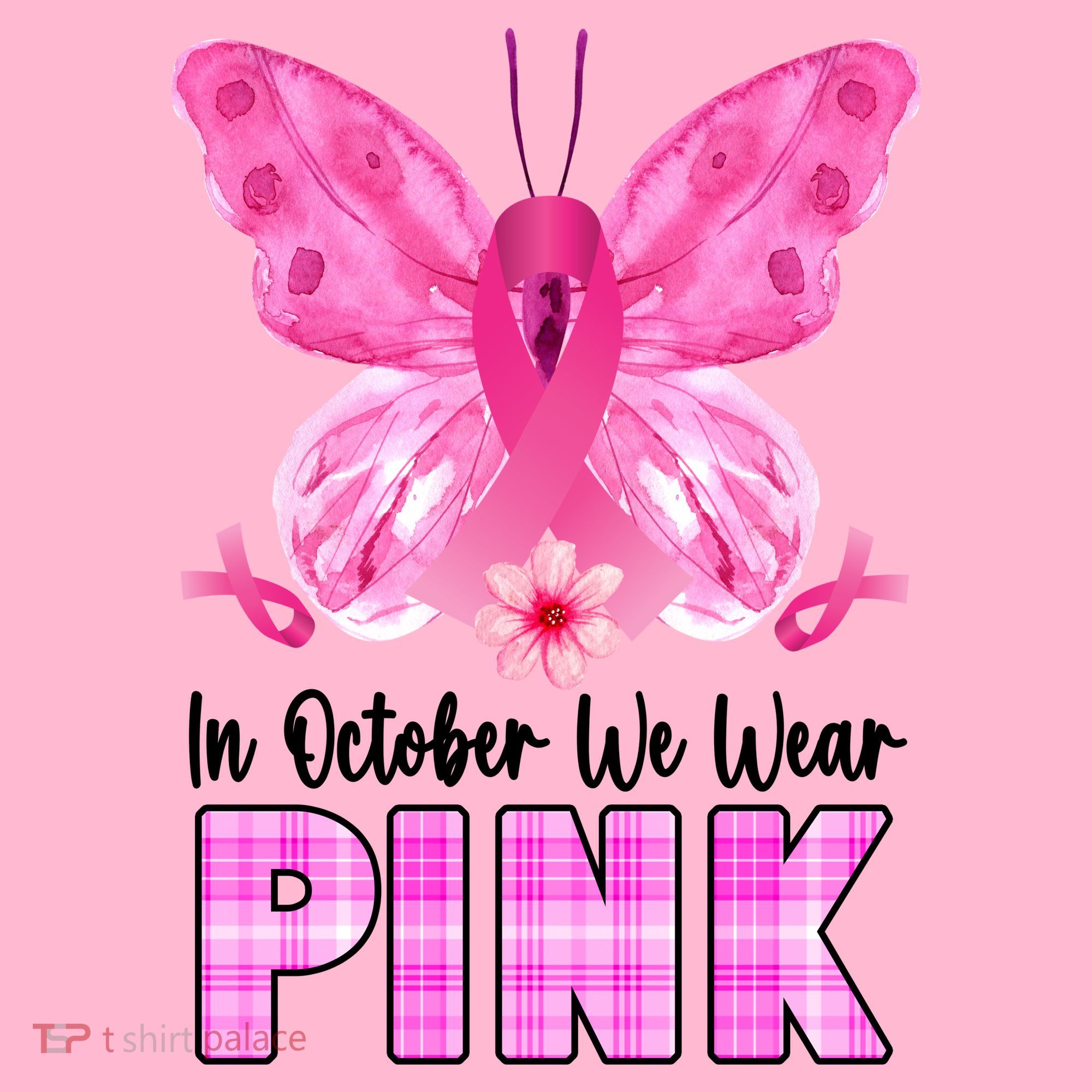 In October We Wear Pink Butterfly Ribbon Breast Cancer T-Shirt